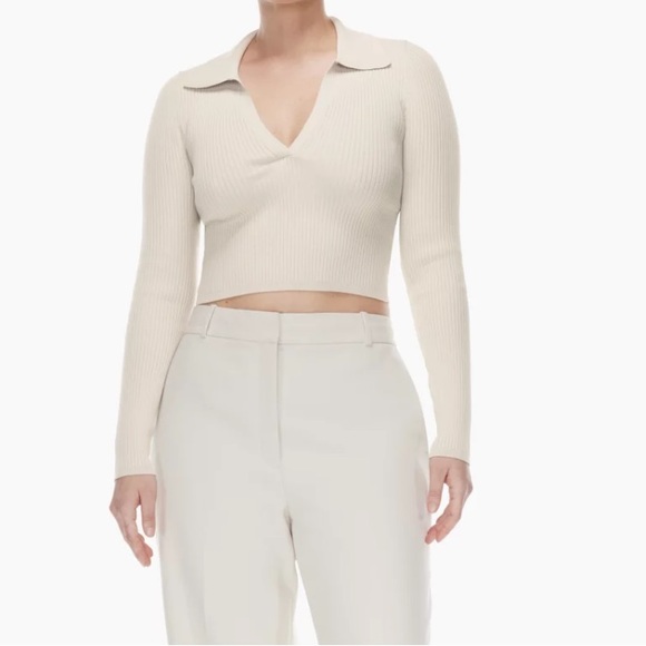 Aritzia color matte pearl Sculpt Knit Polo Longsleeve - Picture 6 of 7